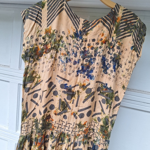 Camo Dress Camoflage Painted Tribal Batik Abstract Vintage Retro Dress 90s 80s - Picture 6 of 16